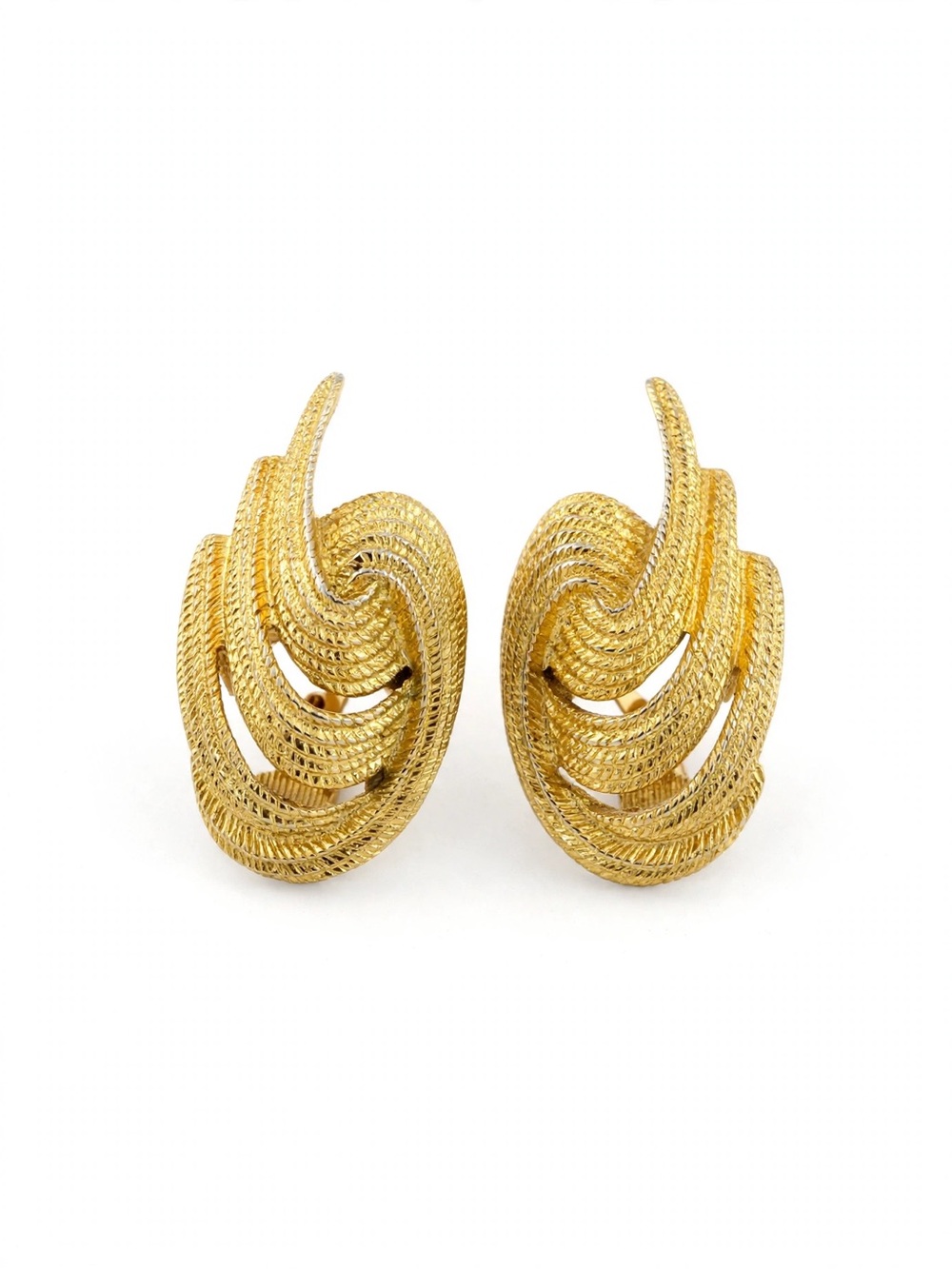 Vintage 1980s Monet Gold-Tone Sculptural Clip-On Earrings Swirl Statement women